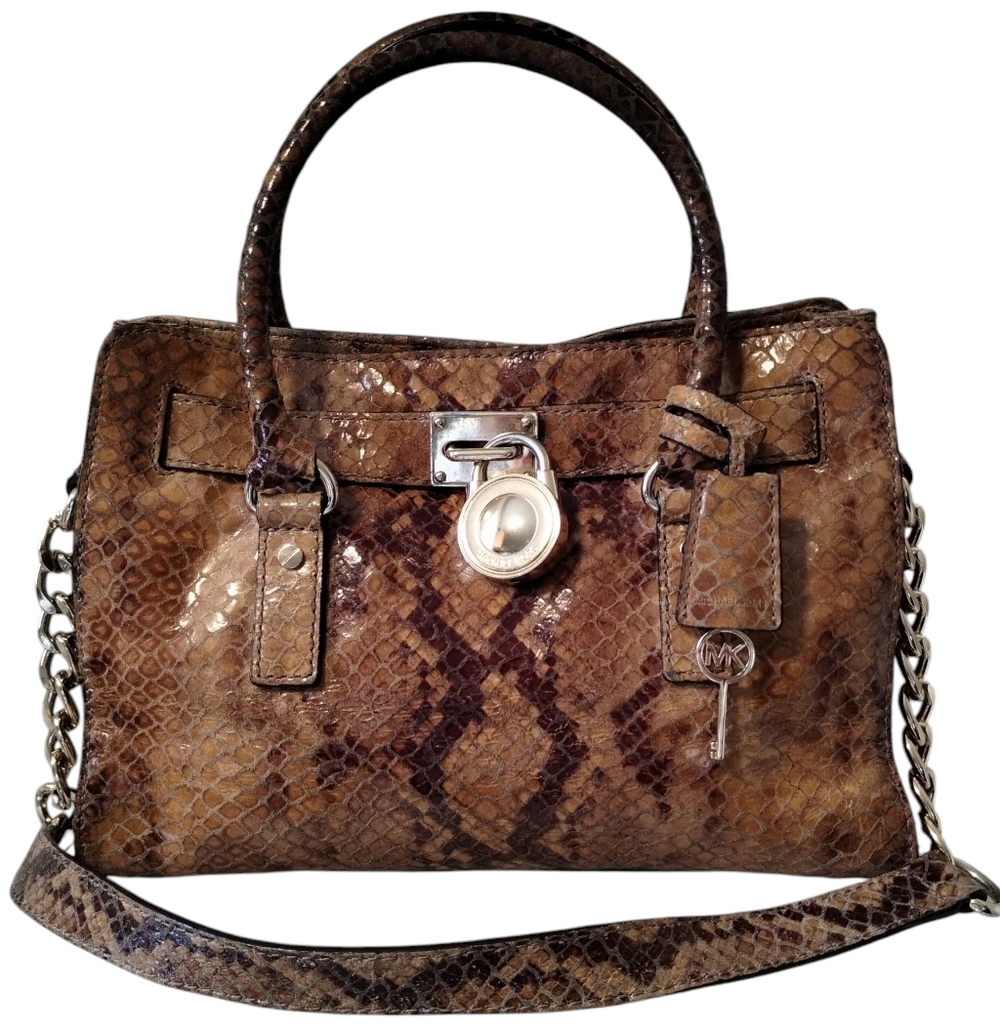 Michael Kors Hamilton Leather Python Print Satche… - image 1